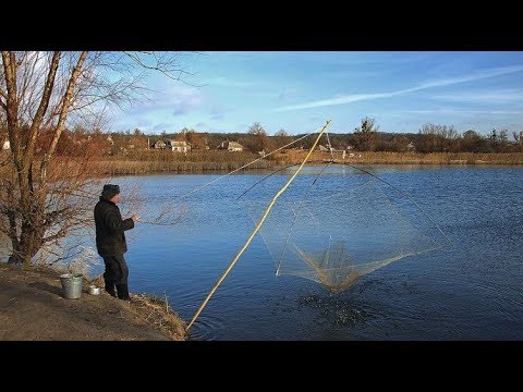 Рыбалка на паук   (подъёмник)  в малой реке.