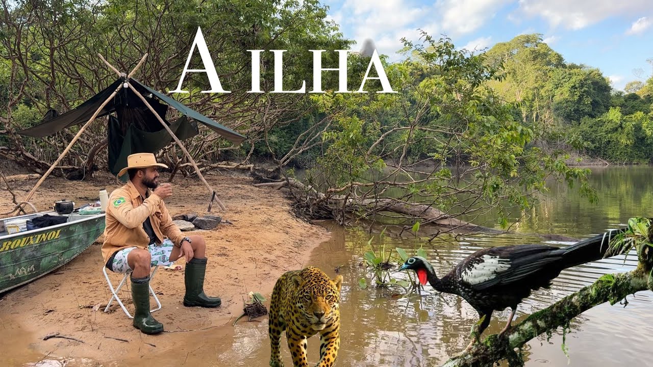 CHAMANDO as ONCAS 🐆ACAMPEI em uma ILHA ISOLADA cercada de ANIMAIS silvestre com boa PESCARIA Noturna