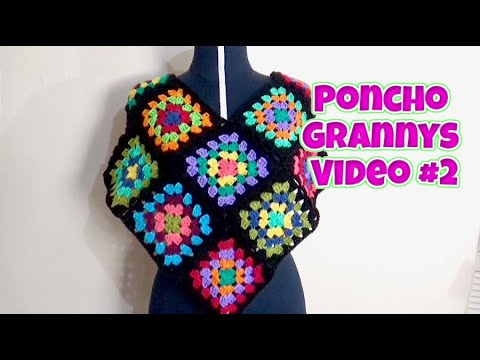 Ambiguo experimental Sumamente elegante PONCHO TEJIDO CON CUADROS GRANNY VIDEO #2 DARLE LA FORMA DE PONCHO EN V -  YouTube
