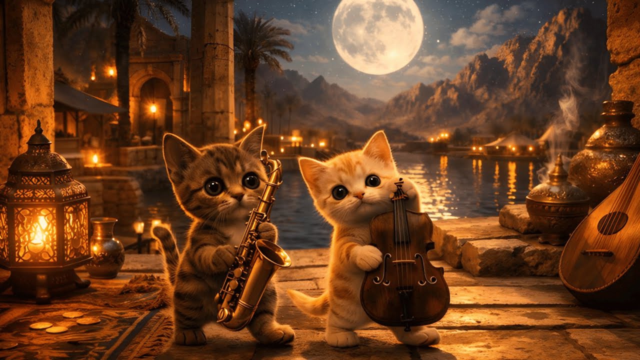 Ancient Oasis Jazz 🌙 Desert Cats, Mystical Flutes & Nighttime Relaxing Jazz