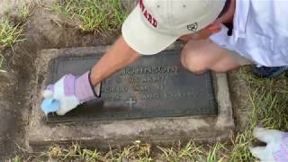 Cleaning Bronze Veteran Ground Level Flat Grave Marker Headstone screenshot 4