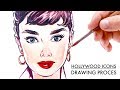 Hollywood Icons. Watercolor Drawing Process