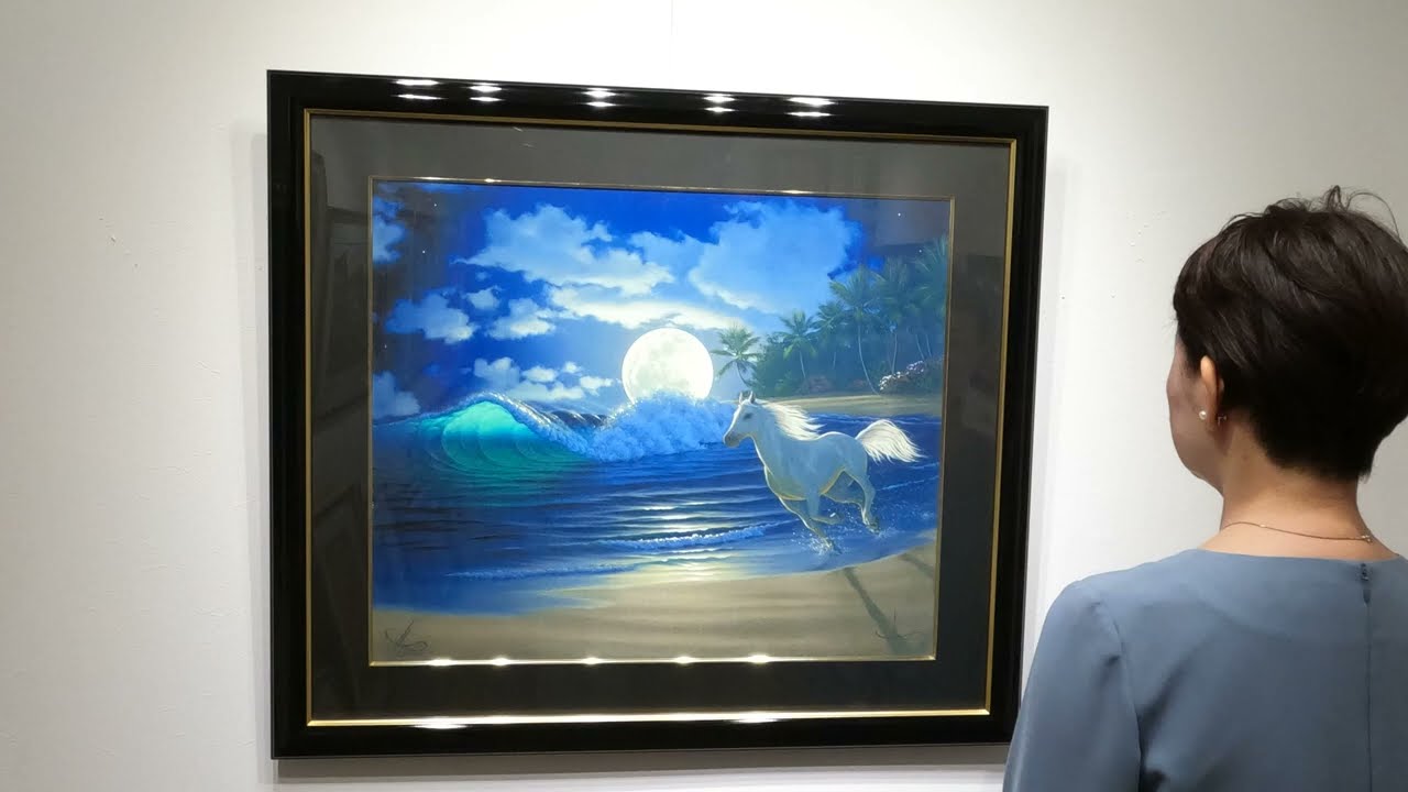 ジョン・アルホーグ ムーンリットダンス 海 絵画 ハワイ 風景画 馬