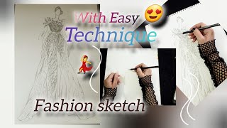 Creating Couture Magic | Exquisite Long-Tail Embroidered Fashion Sketch |