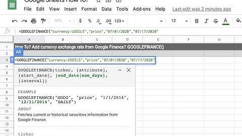 How To ? Pull Currency Exchange rates from Google Sheet?  GOOGLEFINANCE() - currency