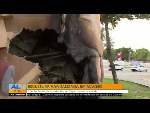 Escultura Boi Bumbá é vandalizada na Praia da Avenida