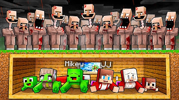 JJ and Mikey Family Secret Bunker vs Scary Villagers Battle in Minecraft - Maizen
