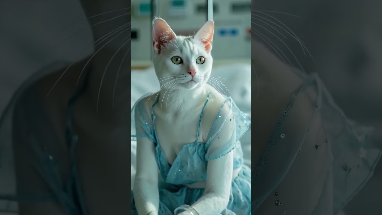 "The white cat falls ill."