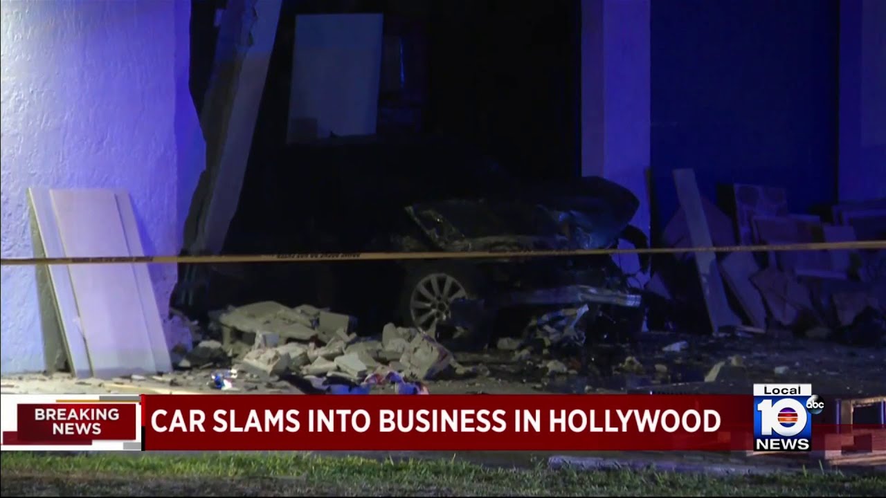 Car slams into business in Hollywood - YouTube