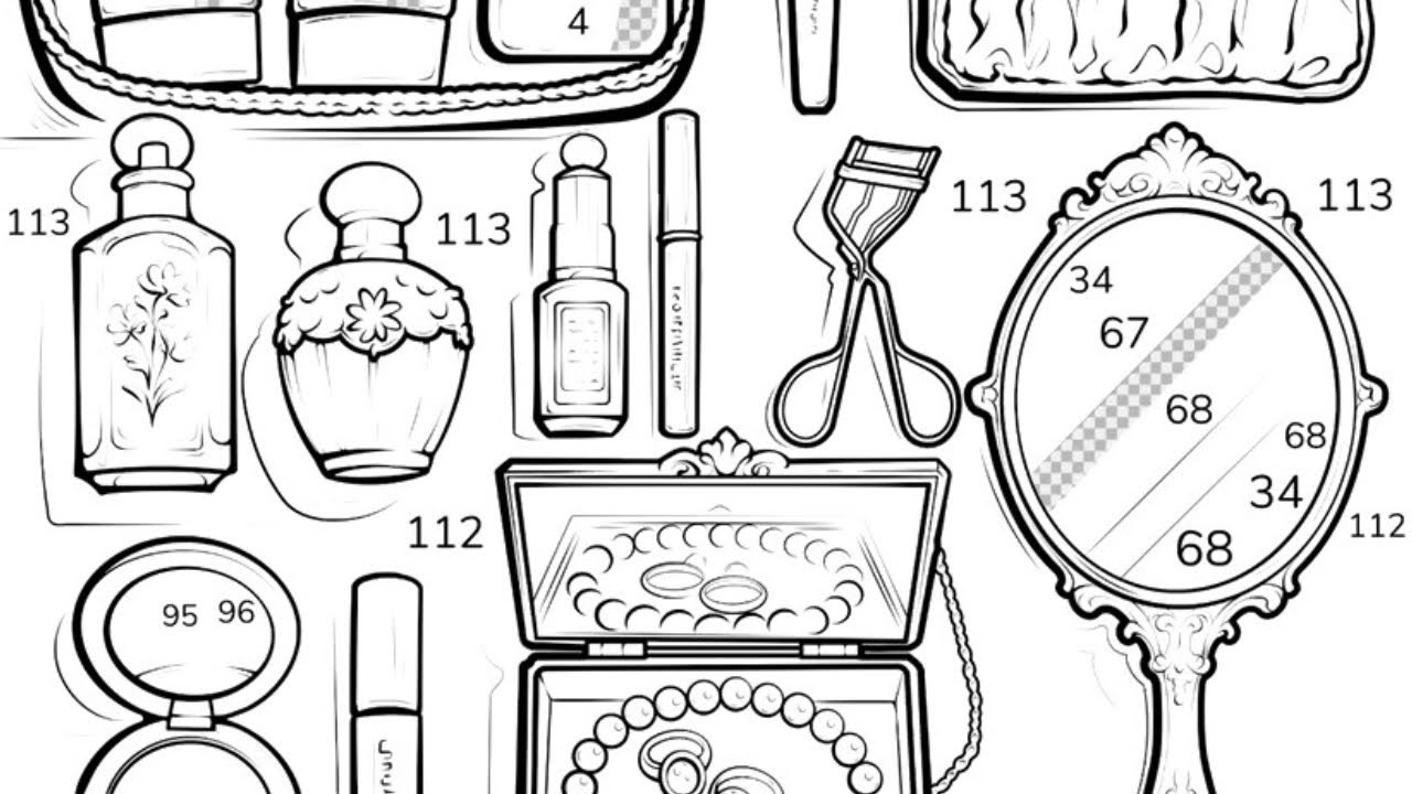 Cosmetics, a mirror, and jewelry in a beautiful vanity case | Coloring Games
