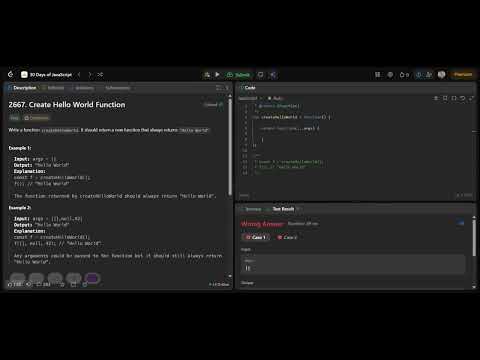 Day 1: Create Hello World Function | LeetCode 2667 JavaScript Solution
