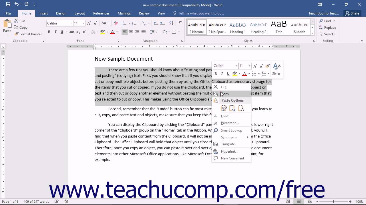 Word 2016 Tutorial Cutting Copying And Pasting Microsoft Training Youtube