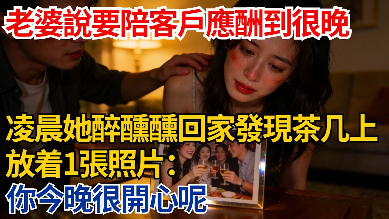老婆說要陪客戶應酬到很晚，我體貼地說注意安全，凌晨她醉醺醺回家發現茶几上放着一張照片：你今晚很開心呢【都市際遇】#都市情感#情感故事#妻子出軌#出軌故事#婚姻背叛#反轉劇情