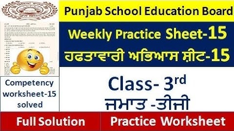 3rd pseb competency based paper class 3rd worksheet 15 test 2024 3rd class practice sheet 15