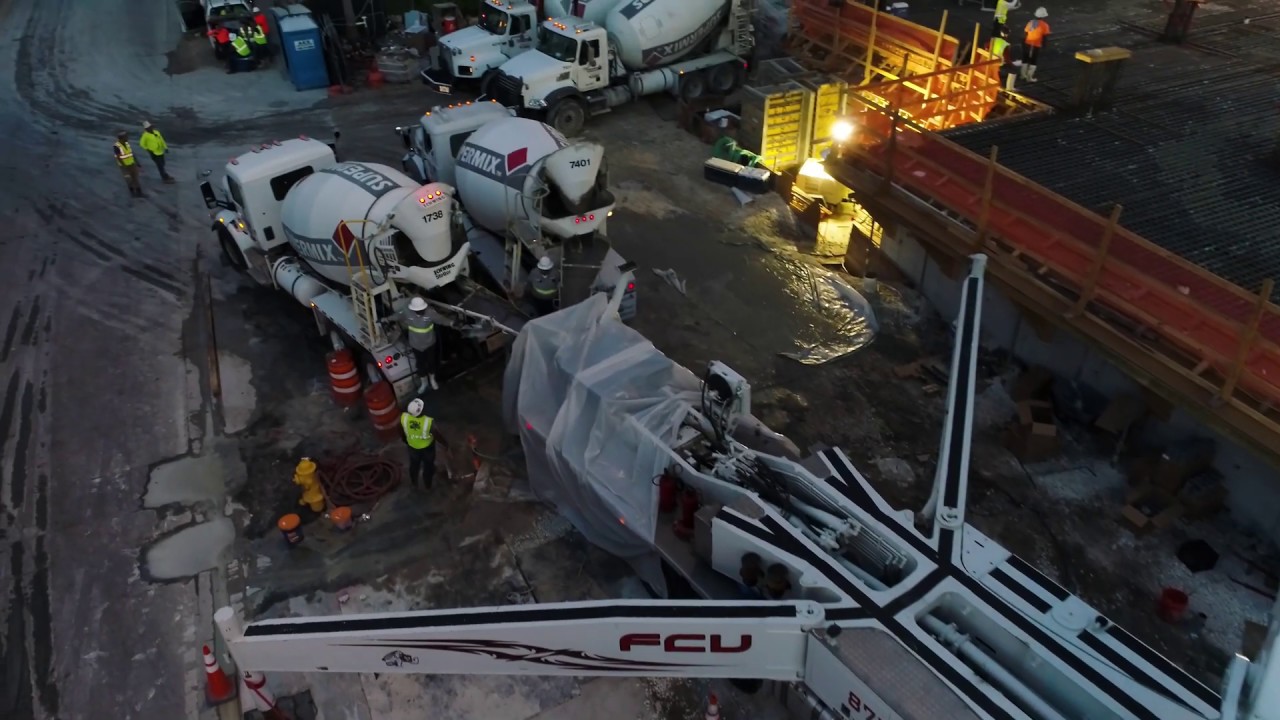 Park Grove transfer slab placement in Coconut Grove documented for Florida Concrete Unlimited by Drone Permission
