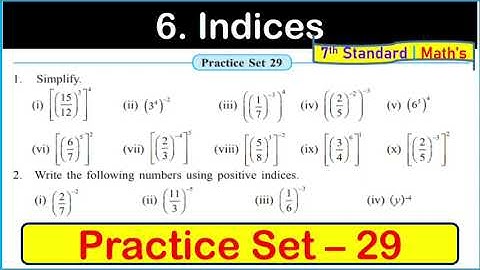 practice set 29 class 7 | Maths chapter 6 Indices practice set 29 class 7 Maharashtra State Board