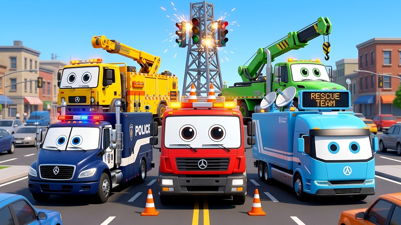 The Traffic Heroes Song! 🚦 Fix the Lights 🚛 3D Animation for Kids Nursery Rhymes Songs