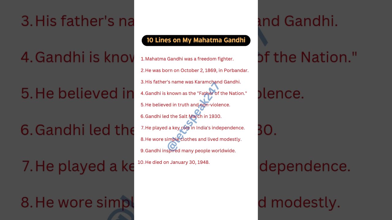 10 Lines On Mahatma Gandhi Short Essay For Students Kids 