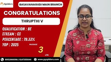 Congratulations THRUPTHI, on getting placed from PYSPIDERS Basavanagudi!