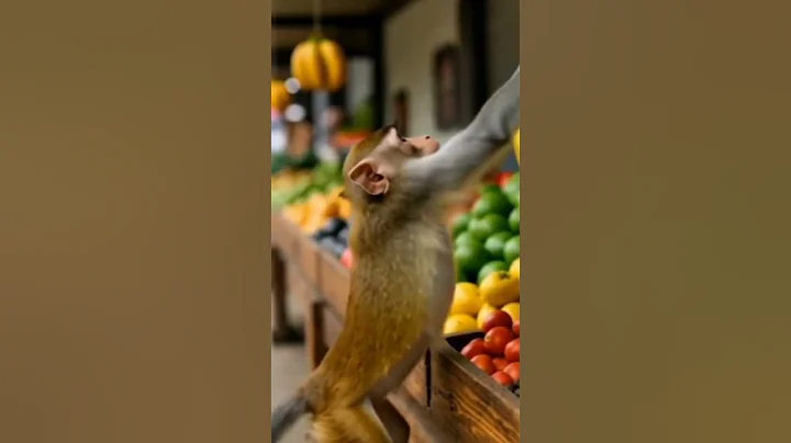 The monkey stole bananas from the market #monkey #shortsfeed #shortvideos #shorts #ai #cute