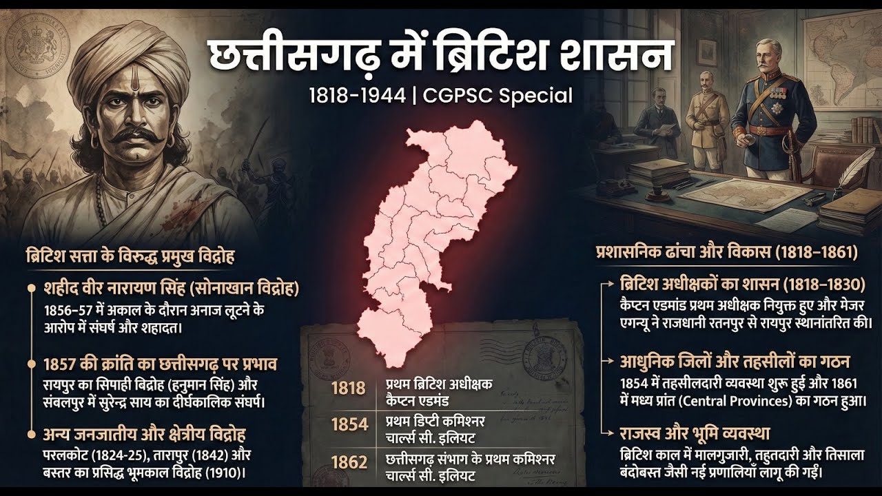 CGPSC 2026, छत्तीसगढ़ में ब्रिटिश प्रशासन (1818–1944)🔥 