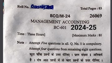 Management Accounting Question Paper 2024-2025. Question paper of Management Accounting 2024-2025.