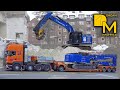 CATERPILLAR 323F BAGGER ABBRUCH BAUSTELLE SCANIA R500 SCHWERTRANSPORT CAT 330F DREAM MACHINES