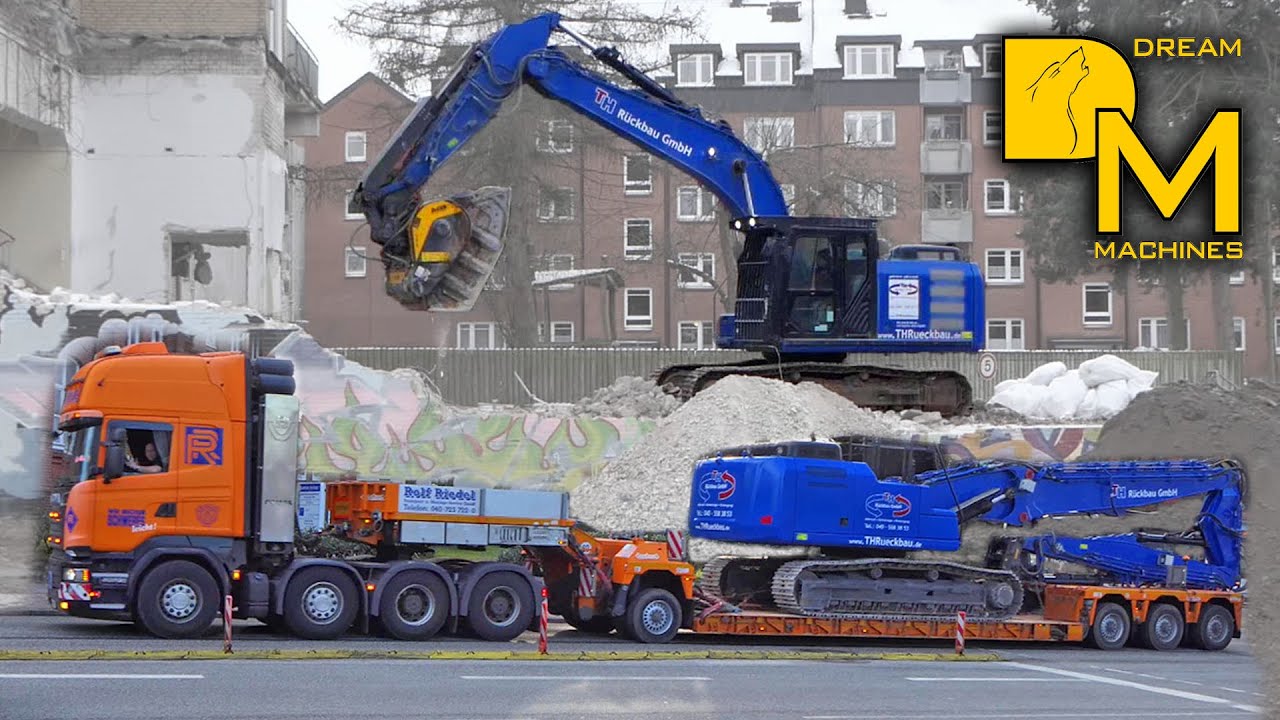 Caterpillar 323F demolition excavator  SCANIA R500 oversize transport CAT 330F