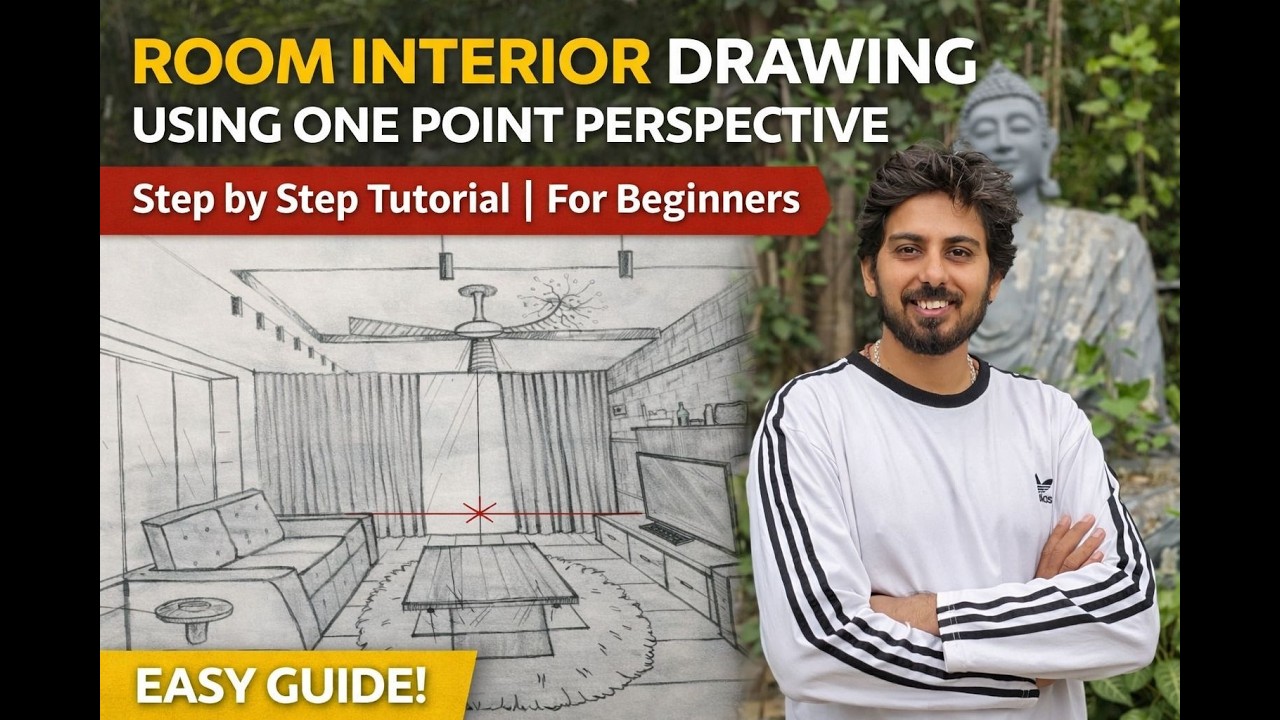 How to Draw a Room in One Point Perspective | Interior Drawing Full ...