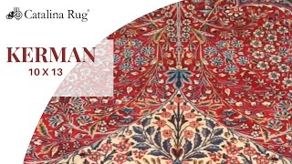 Delicate Floral Pattern Red And Blue Persian 10 x 13 Kerman Rug