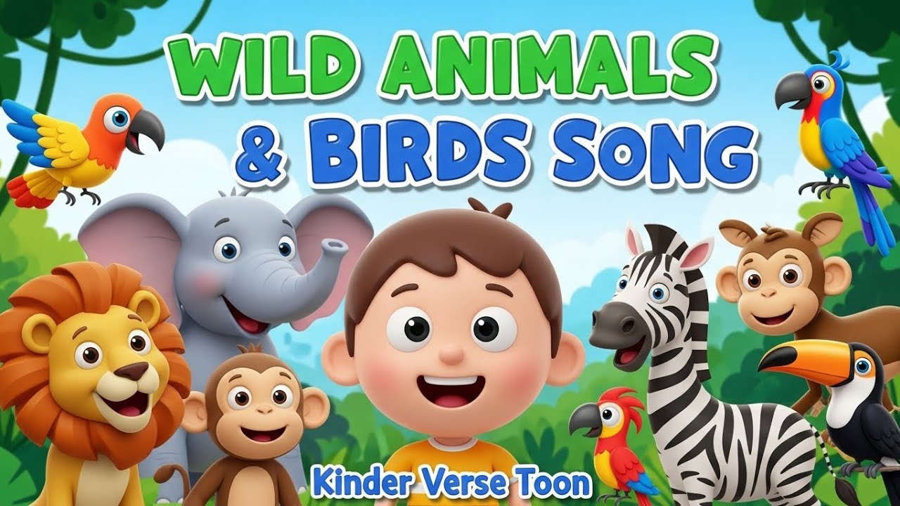 Wild Animals & Birds Song 🦁🦜 | Learn Sounds & Names for Toddlers | Kids English Learning Animation