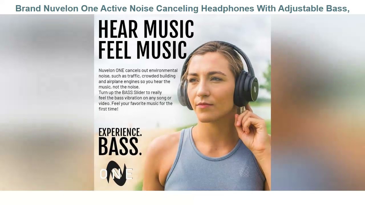 Nuvelon One Active Noise Canceling Headphones With Adjustable Bass, Wireless Over-Ear Bluetooth Hea