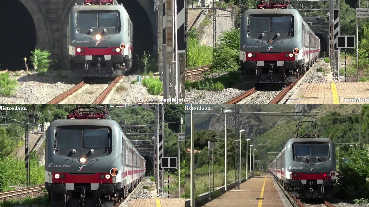 Treno Intercity Reggio Calabria-Roma in salita presso la stazione di Marina di Maratea E 464 382-313