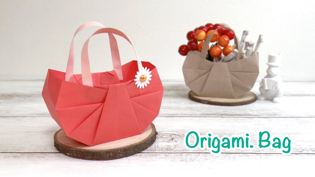 折り紙 1枚で作れる♪可愛いバックの作り方/DIY How to make a paper bag (basket) with a sheet of Origami.Paper craft.Gift