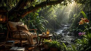 🌿 Rainforest Reading Nook 📚 Gentle Rain, Sunlit Jungle Ambience & Deep Focus Sounds