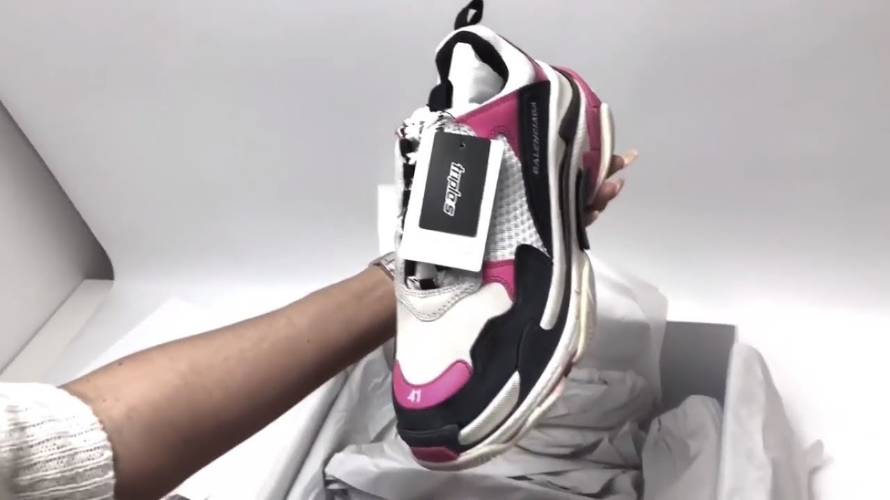 black and pink balenciaga triple s