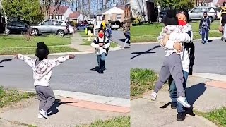 Loving Siblings Run To Each Other After School