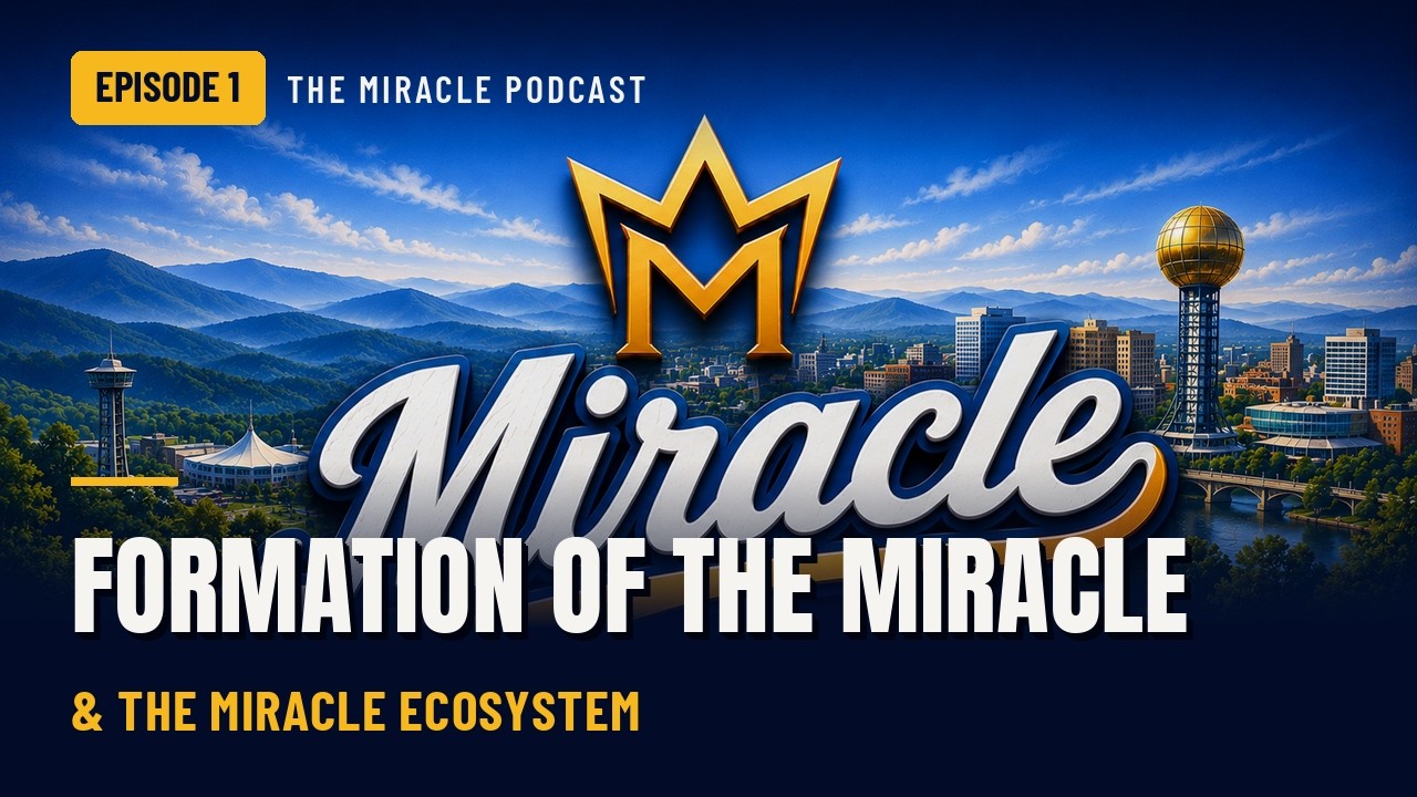 YouTube thumbnail for a Knoxville Miracle podcast conversation with Eugene Bleecker, Craig Snider, and Stephanie Sanders