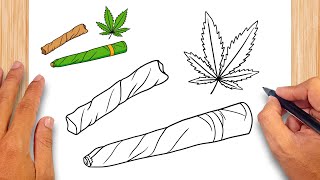 How to draw Marijuana Leafs With a Blunt - Easy Drawing for Kids & Beginners