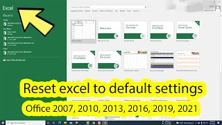 How to reset excel 2016 back to default settings