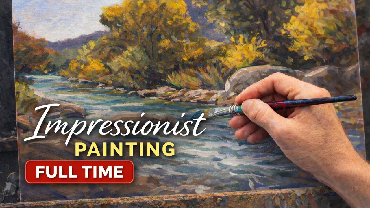Full Painting Process: Impressionist River Landscape with Loose Brushwork