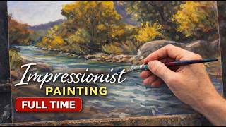 Full Painting Process: Impressionist River Landscape with Loose Brushwork