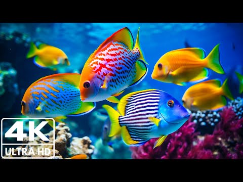 Видео: Океан 4K — морские животные для отдыха, красивые коралловые рифовые рыбы в аквариуме 4K