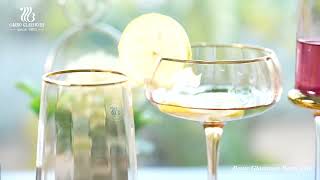 Premium handmade blown glass tumbler wine glass champagne flute with gold rim