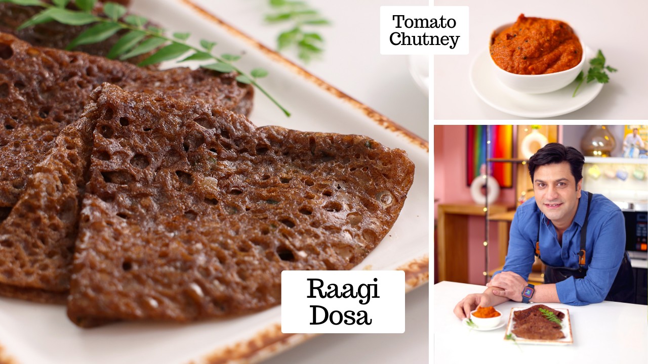 Raagi Dosa with Tomato Chutney Breakfast/Snack रागी का दोसा बनाने