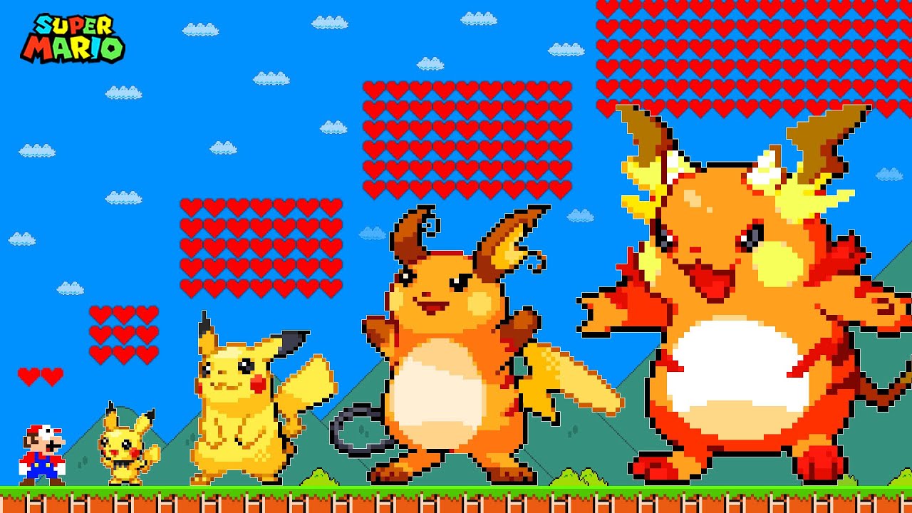Super Mario Bros. But Hearts = Evolution of Pikachu in All Pokemon Games