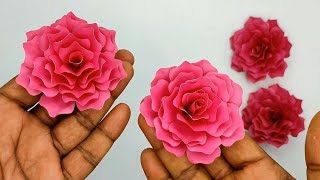 ২ মিনিটে গোলাপি কাগজ দিয়ে ফুল তৈরি শিখুন | Artificial flower table runner | Rose flower crafts