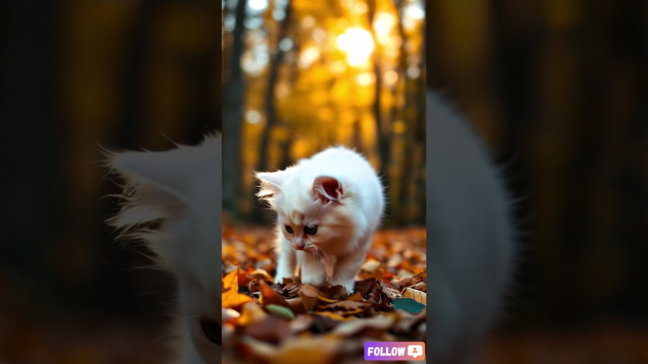 "Fluffy Adventures: A Cute Kitten's Autumn Stroll 🍂🐾"