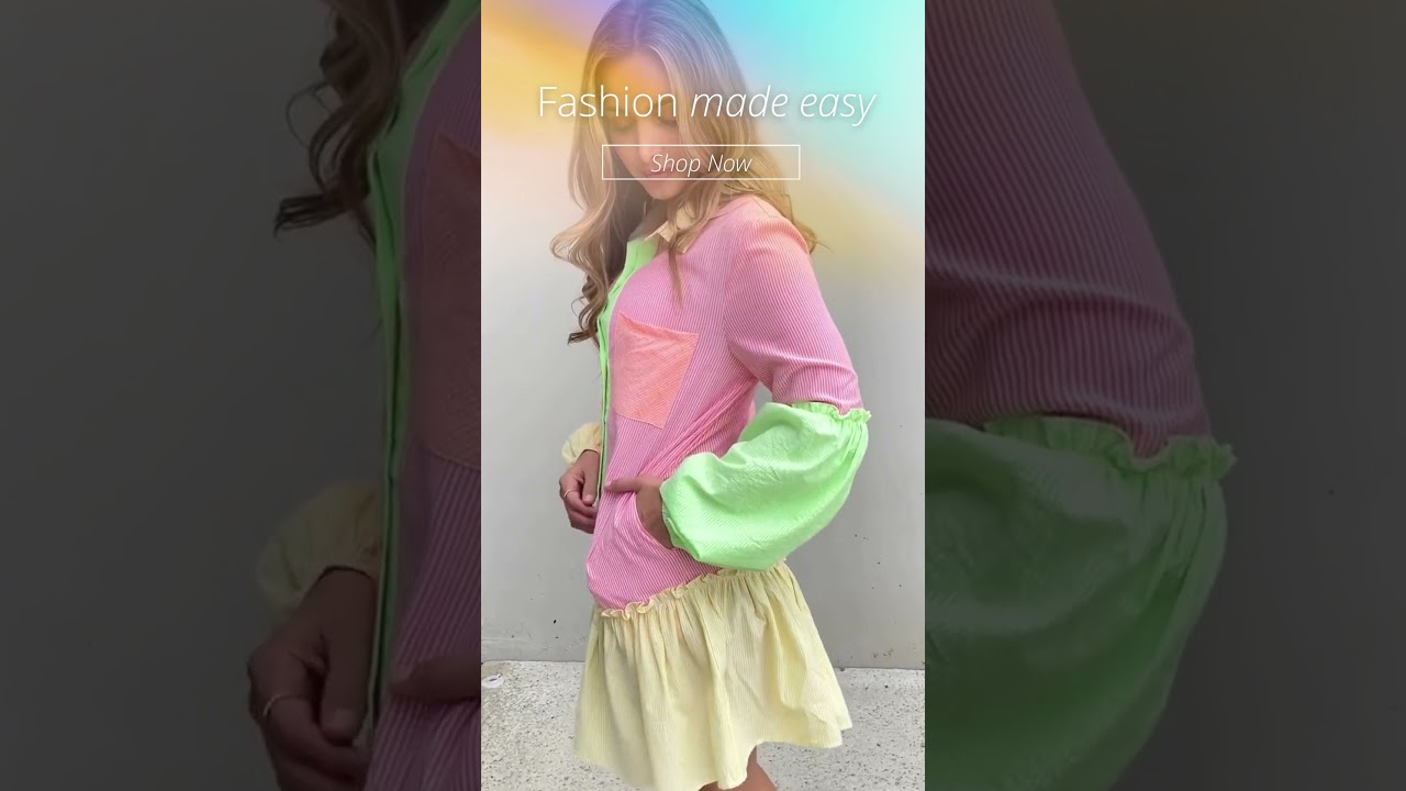 Davi & Dani Flying Colors Full Size Colorblock Long Sleeve Shirt Dress 