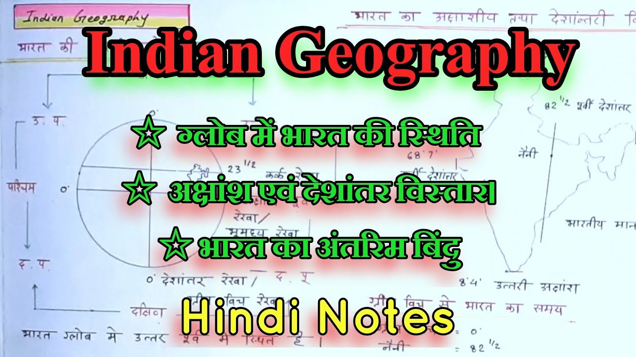 Indian Geography / अक्षांश एवं देशांतर विस्तार। / ग्लोब में भारत की